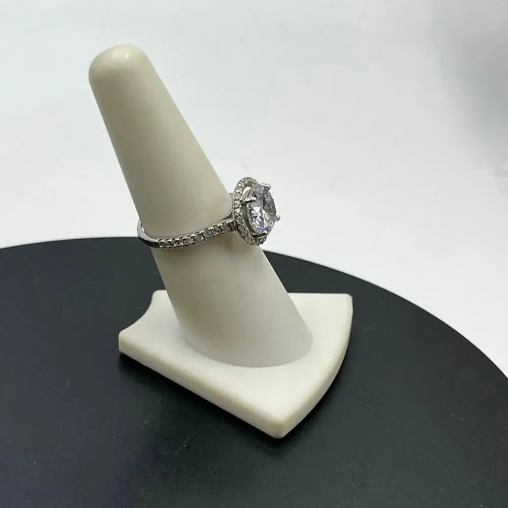 IBB 925‎ Silver Sparkling Cubic Zirconia Halo Solitaire Accent Ring Sz 7.5